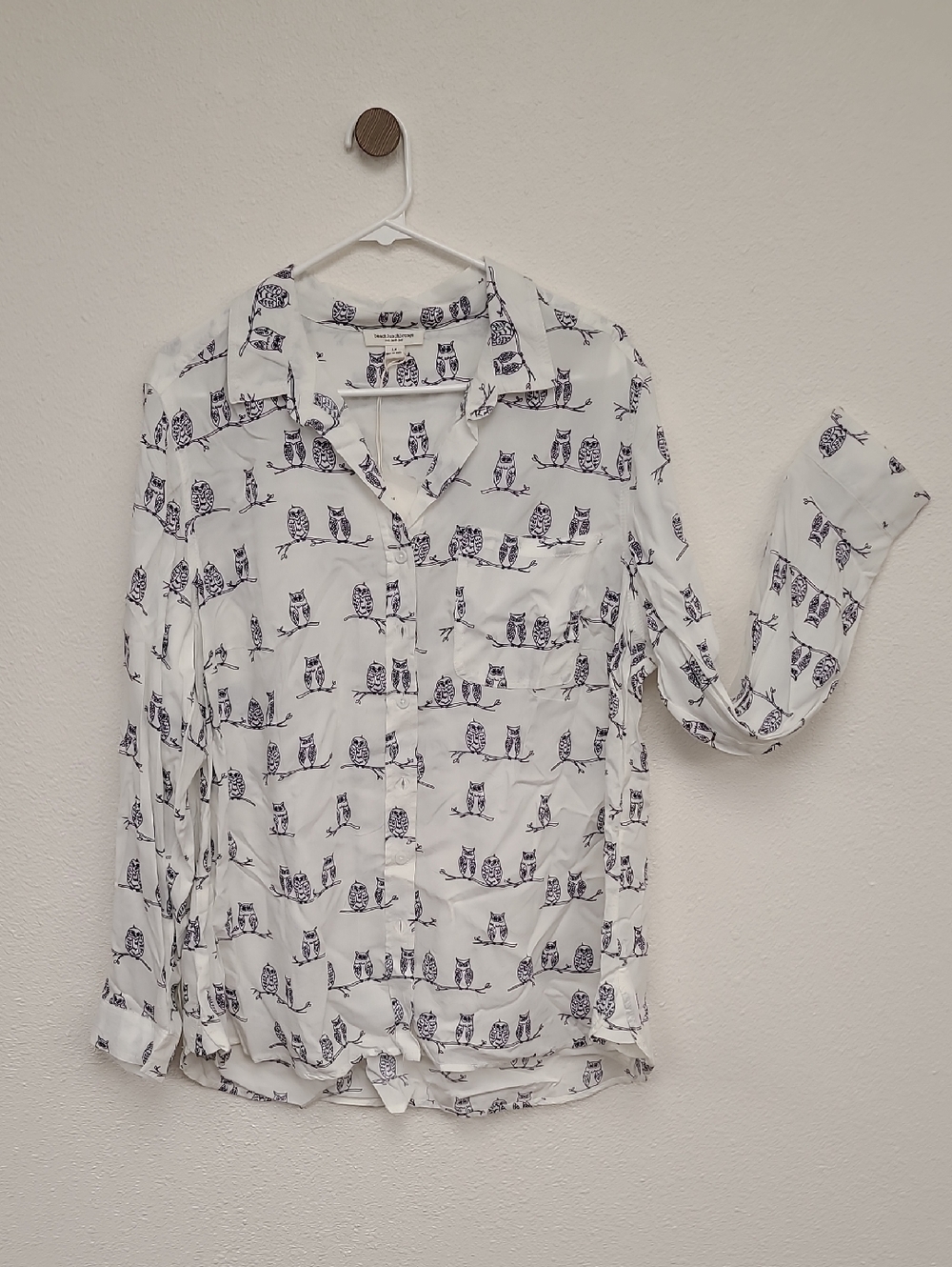 Womens White Blouse with Navy Owl Print By Beachlunchlounge